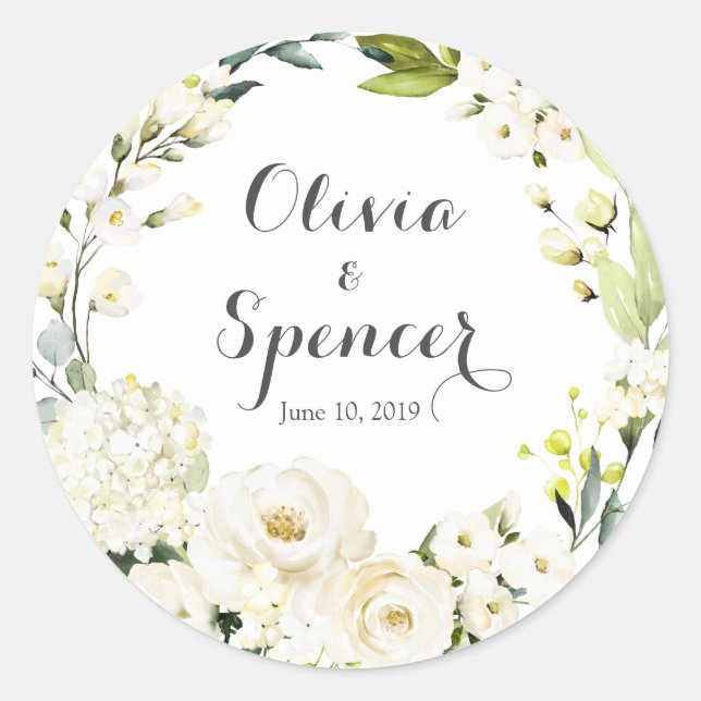 Greenery White Roses Floral Wedding Stickers (Front)