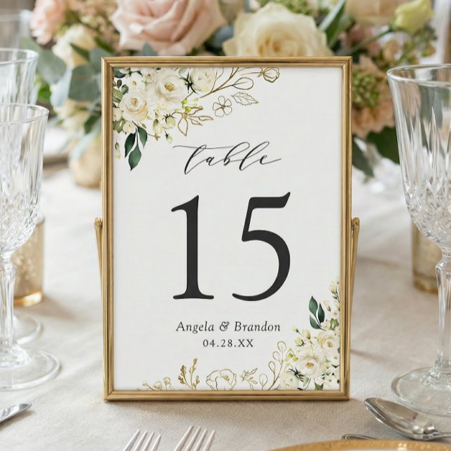 Greenery White Roses Floral Wedding Table Number (Creator Uploaded)