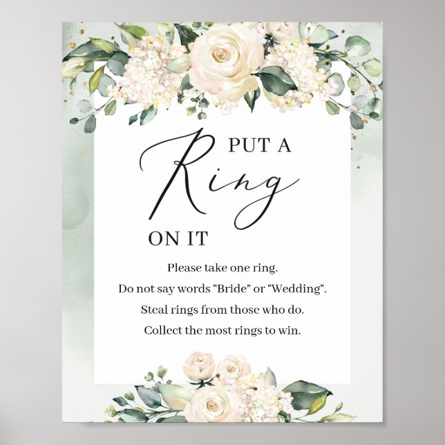 Greenery white roses put a ring on it game sign (Front)