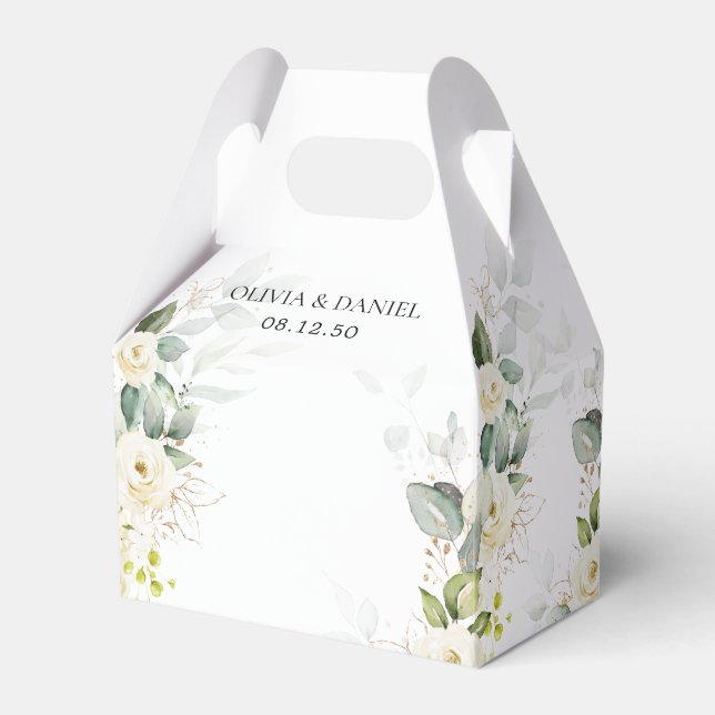 Greenery White Roses Wedding Favour Box (Front Side)