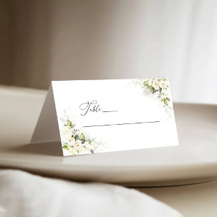 Greenery White Roses Wedding Folded Place Card