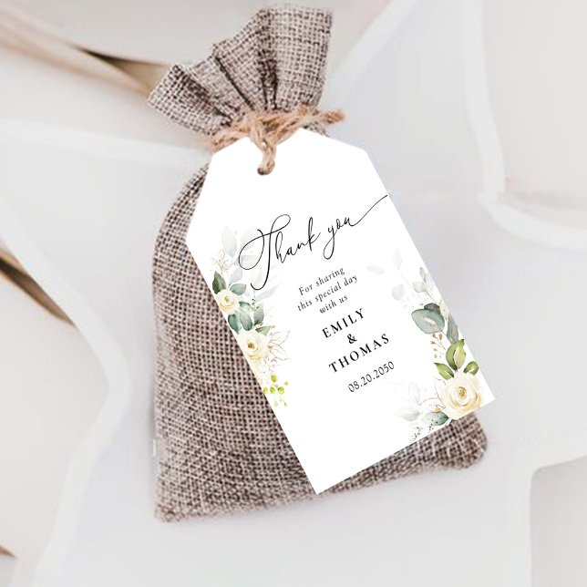 Greenery White Roses Wedding Gift Tag (Creator Uploaded)