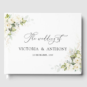Greenery White Roses Wedding Guest Book