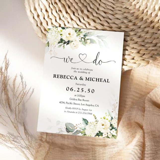 Greenery White Roses Wedding Invitation (Creator Uploaded)