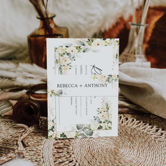 Greenery White Roses Wedding Invitation Belly Band (Creator Uploaded)