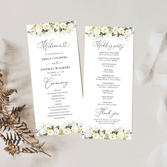 Greenery White Roses  Wedding Program (Creator Uploaded)