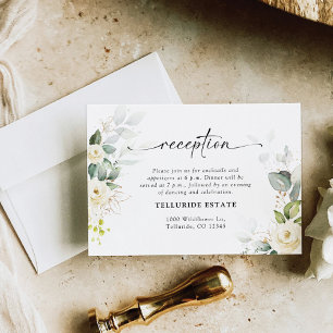 Greenery White Roses Wedding Reception Enclosure Card