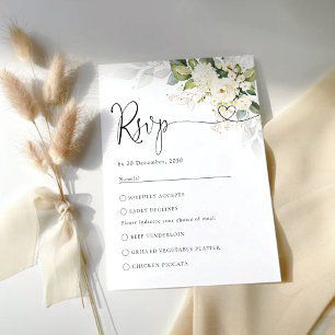 Greenery White Roses Wedding RSVP Card