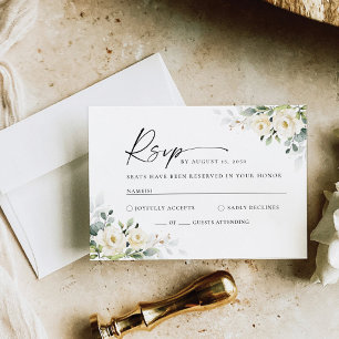 Greenery White Roses Wedding RSVP Card
