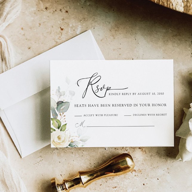 Greenery White Roses Wedding RSVP Card (Creator Uploaded)