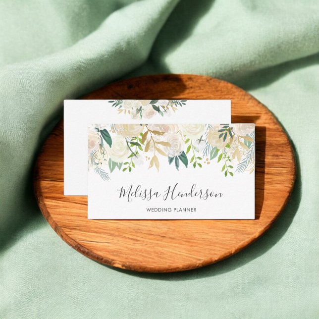 Greenery White Watercolor Floral Drop Business Card (Creator Uploaded)