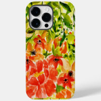 Greenery Wild Blooming Coral Flowers Watercolor