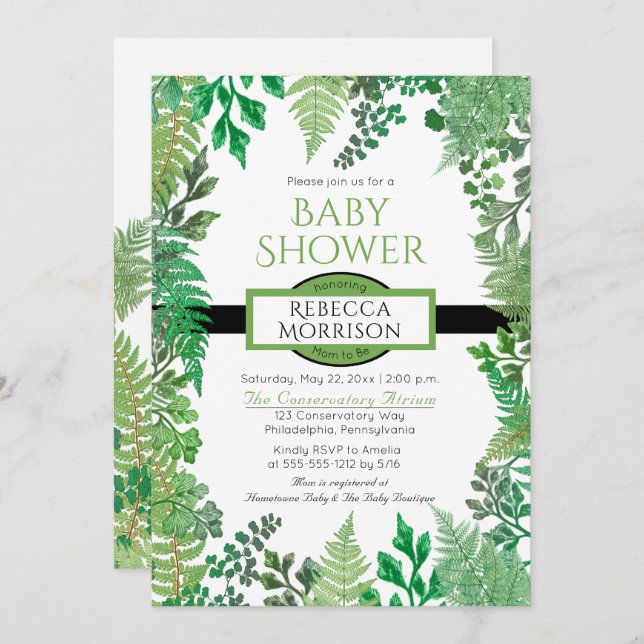 Greenery | Wild Ferns Baby Shower Invitations (Front/Back)