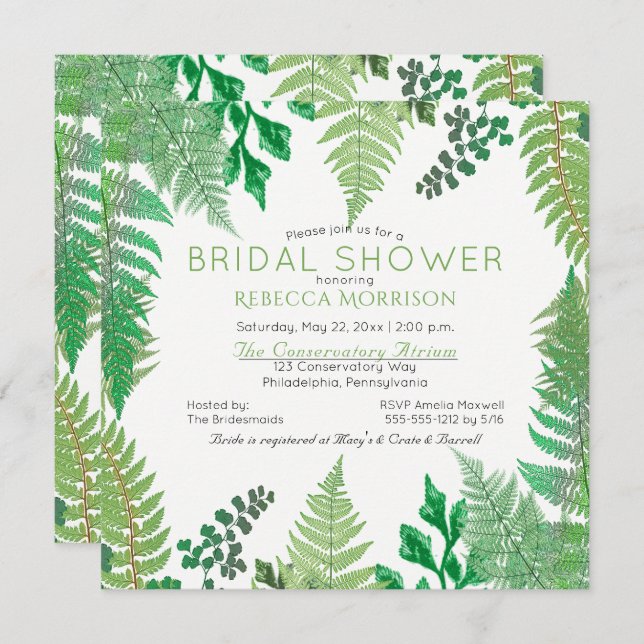 Greenery | Wild Ferns Bridal Shower Invitations (Front/Back)