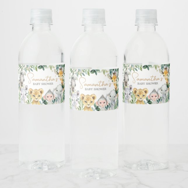 Greenery Wild One Safari Baby Shower  Water Bottle Label (Bottles)