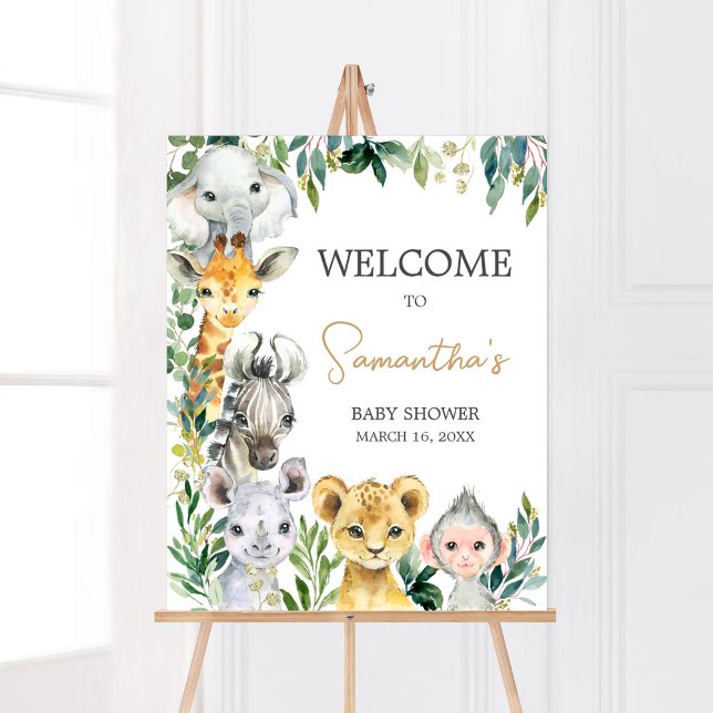 Greenery Wild One Safari Baby Shower Welcome Poster (Safari Baby Shower Welcome Sign)