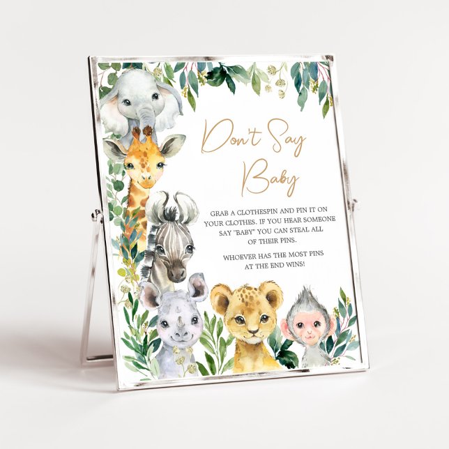 Greenery Wild One Safari Don't Say Baby Poster (Safari Baby Shower Don't Say Baby)