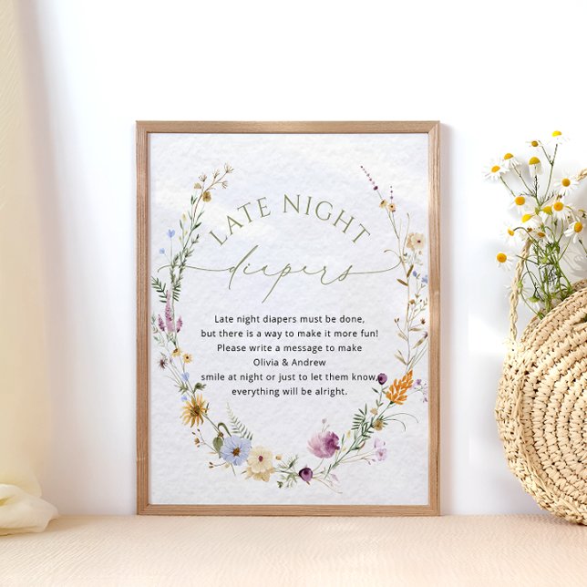 Greenery Wildflower Baby Shower Late Night Diapers Poster (Creator Uploaded)