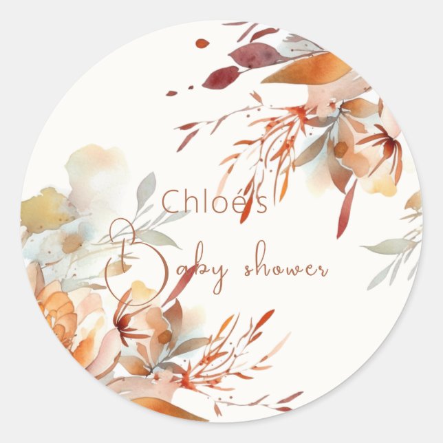 Greenery wildflowers baby shower  classic round sticker (Front)