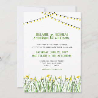 Greenery + Wildflowers + lights wedding invitation