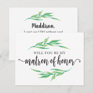 Greenery Will You Be My Matron Of Honour Invitation