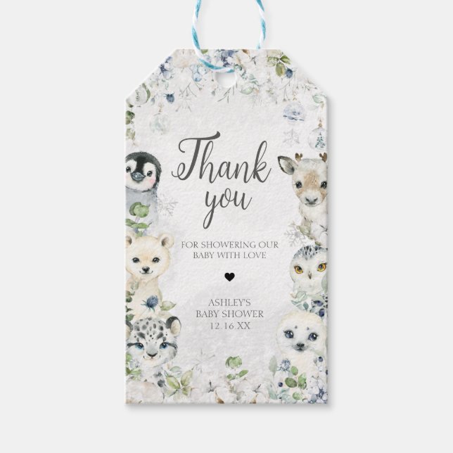 Greenery Winter Arctic Animals Favour Tags (Front)