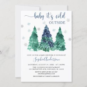 Greenery Winter Baby it's Cold Outside Baby Shower Invitation