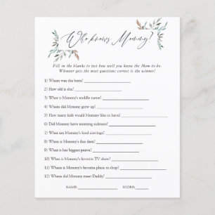 Greenery Winter Baby Shower Who knows Mummy best