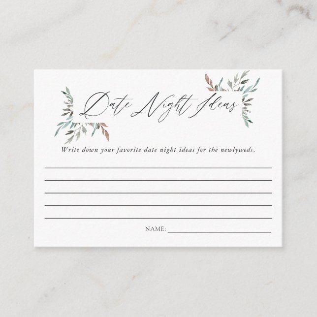 Greenery Winter Bridal Shower Date Night Ideas Enclosure Card (Front)