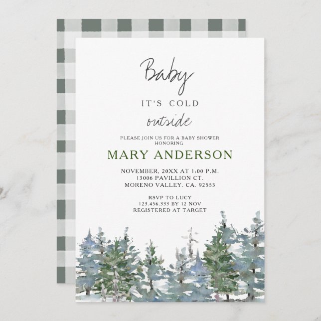 Greenery  Winter Forest Woodland Baby Shower Invitation (Front/Back)