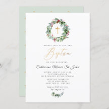 Greenery Winter Wreath Faux Gold Baptism