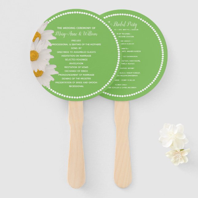 Greenery with Daisies Wedding Program Fan (Front and Back)