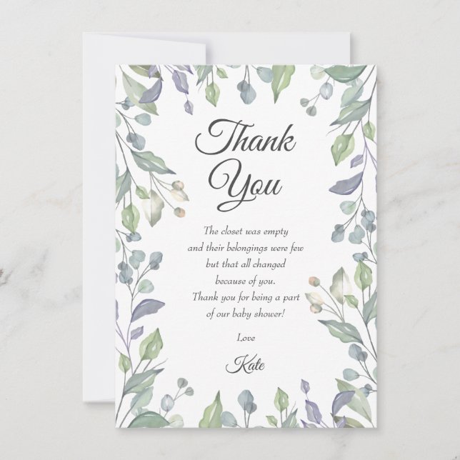 Greenery with Lilac Baby Shower Thank You Poem (Front)