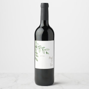 Greenery With Love Personalised Names Wedding  Wine Label