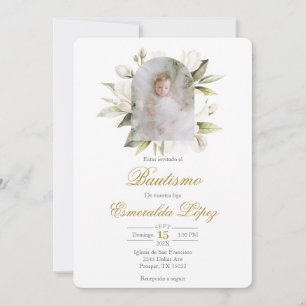 Greenery with picture Spanish Baptism Invitation