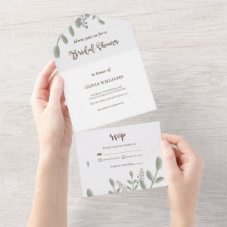 Greenery with Watercolor Floral Bridal Shower All In One Invitation