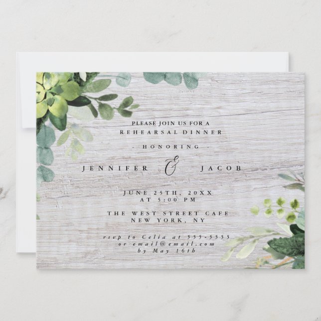 Greenery Wood Rustic Rehearsal Dinner Invitation (Front)
