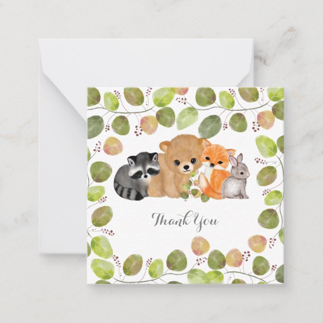 Greenery Woodland Animal Notecards (Front)