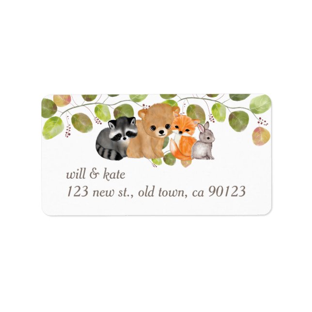 Greenery Woodland Animal Return Address Labels (Front)