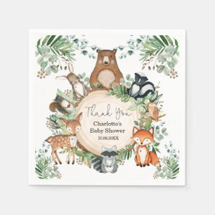 Greenery Woodland Animals Baby Shower 1st Birthday Napkin