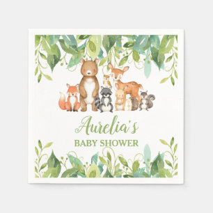 Greenery Woodland Animals Baby Shower Birthday Boy Napkin