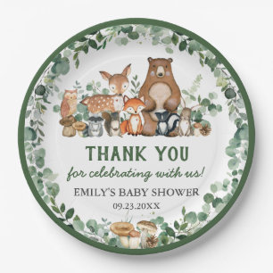 Greenery Woodland Animals Baby Shower Birthday Paper Plate