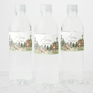 Greenery Woodland Animals Baby Shower Water Bottle Label