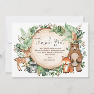 Greenery Woodland Animals Birthday Thank You Card