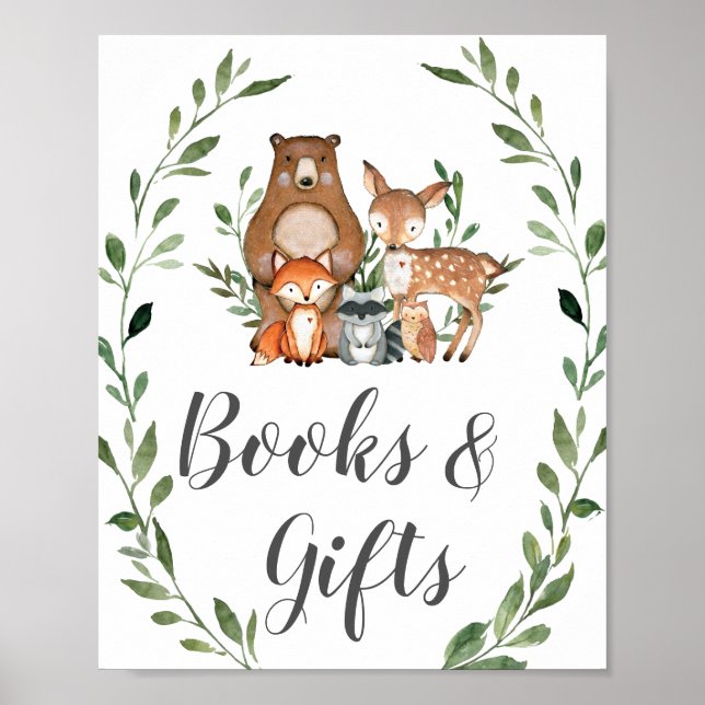 Greenery Woodland Animals Books and Gifts Sign  (Front)