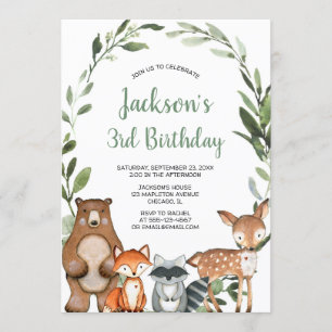 Greenery woodland animals boy girl birthday party invitation