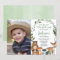 Greenery Woodland animals boy girl birthday photo