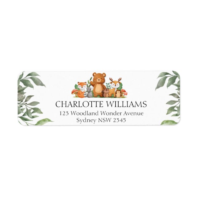 Greenery Woodland Animals  Return Address Label (Front)