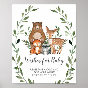 Greenery Woodland Animals Wishes for Baby Sign