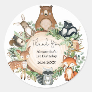 Greenery Woodland Baby Animals Birthday Favours Classic Round Sticker
